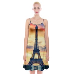 Eiffel Tower Paris France Landmark Spaghetti Strap Velvet Dress by Nexatart