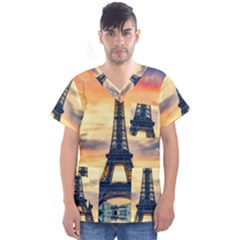 Eiffel Tower Paris France Landmark Men s V-neck Scrub Top