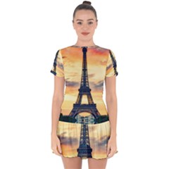 Eiffel Tower Paris France Landmark Drop Hem Mini Chiffon Dress