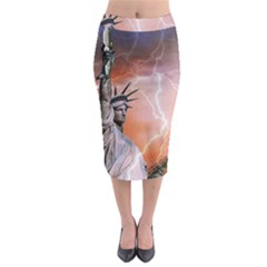 Statue Of Liberty New York Midi Pencil Skirt by Nexatart