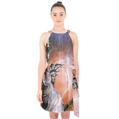 Statue Of Liberty New York Halter Collar Waist Tie Chiffon Dress by Nexatart