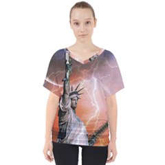 Statue Of Liberty New York V-neck Dolman Drape Top