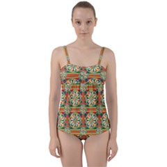 Eye Catching Pattern Twist Front Tankini Set