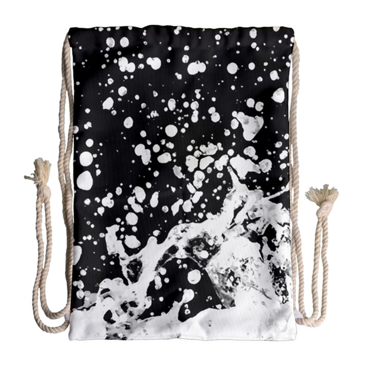 Black And White Splash Texture Drawstring Bag (Large)