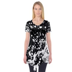 Black And White Splash Texture Short Sleeve Tunic  by dflcprints