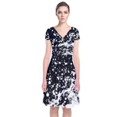 Black And White Splash Texture Short Sleeve Front Wrap Dress by dflcprints