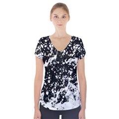 Black And White Splash Texture Short Sleeve Front Detail Top by dflcprints