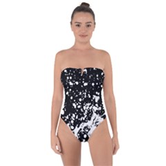 Black And White Splash Texture Tie Back One Piece Swimsuit