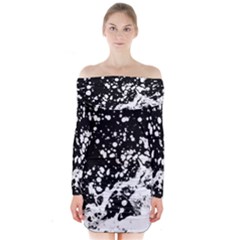 Black And White Splash Texture Long Sleeve Off Shoulder Dress by dflcprints