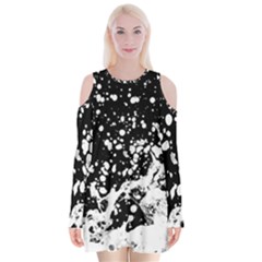 Black And White Splash Texture Velvet Long Sleeve Shoulder Cutout Dress by dflcprints