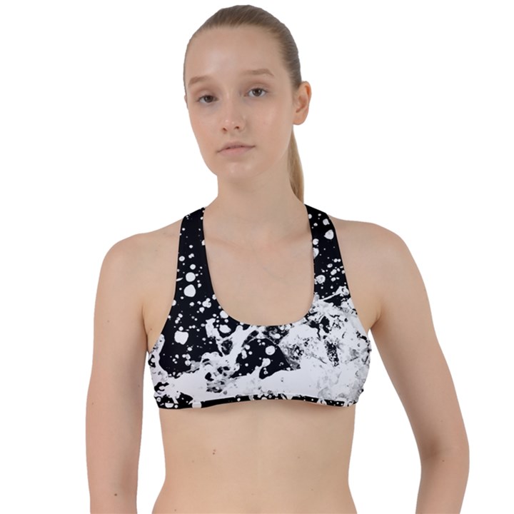 Black And White Splash Texture Criss Cross Racerback Sports Bra