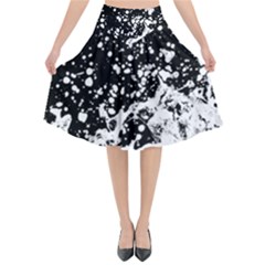 Black And White Splash Texture Flared Midi Skirt by dflcprints