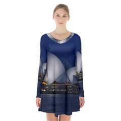 Landmark Sydney Opera House Long Sleeve Velvet V-neck Dress by Nexatart