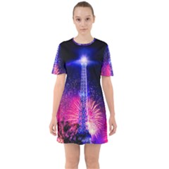 Paris France Eiffel Tower Landmark Sixties Short Sleeve Mini Dress