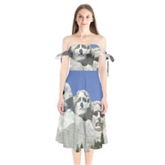 Mount Rushmore Monument Landmark Shoulder Tie Bardot Midi Dress by Nexatart