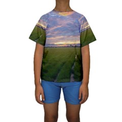 Landscape Sunset Sky Sun Alpha Kids  Short Sleeve Swimwear by Nexatart