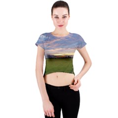 Landscape Sunset Sky Sun Alpha Crew Neck Crop Top by Nexatart