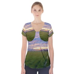 Landscape Sunset Sky Sun Alpha Short Sleeve Front Detail Top by Nexatart