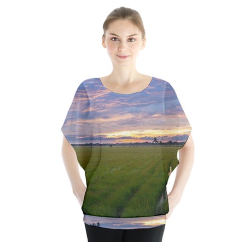 Landscape Sunset Sky Sun Alpha Blouse by Nexatart