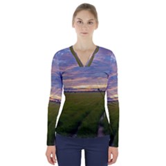 Landscape Sunset Sky Sun Alpha V-neck Long Sleeve Top