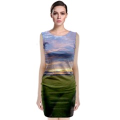 Landscape Sunset Sky Sun Alpha Sleeveless Velvet Midi Dress by Nexatart