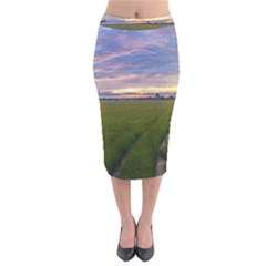 Landscape Sunset Sky Sun Alpha Velvet Midi Pencil Skirt by Nexatart