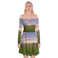 Landscape Sunset Sky Sun Alpha Off Shoulder Skater Dress by Nexatart