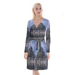 Mont Saint Michel France Normandy Long Sleeve Velvet Front Wrap Dress by Nexatart