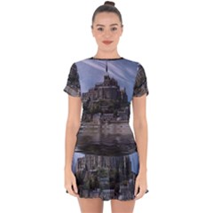 Mont Saint Michel France Normandy Drop Hem Mini Chiffon Dress by Nexatart