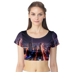 Dubai Cityscape Emirates Travel Short Sleeve Crop Top (tight Fit) by Nexatart