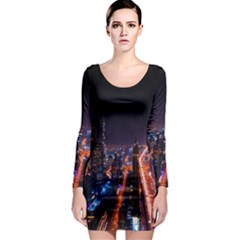 Dubai Cityscape Emirates Travel Long Sleeve Bodycon Dress by Nexatart