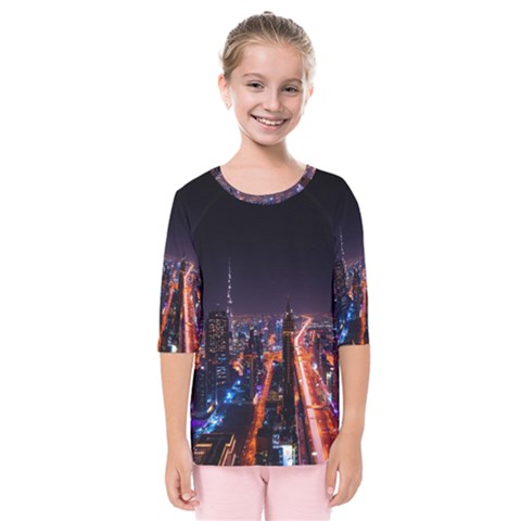 Dubai Cityscape Emirates Travel Kids  Quarter Sleeve Raglan Tee by Nexatart