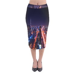 Dubai Cityscape Emirates Travel Velvet Midi Pencil Skirt by Nexatart