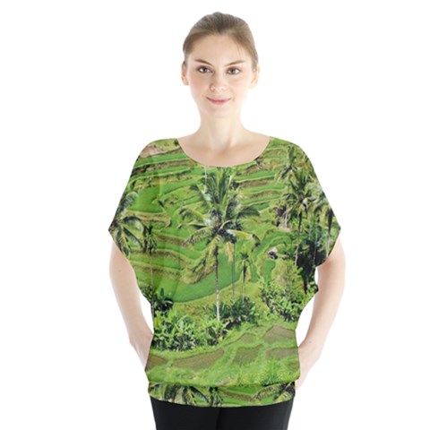 Greenery Paddy Fields Rice Crops Blouse by Nexatart