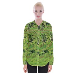 Greenery Paddy Fields Rice Crops Womens Long Sleeve Shirt