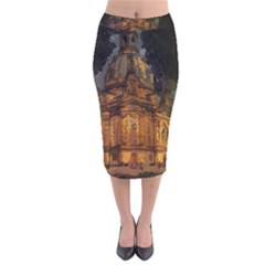 Dresden Frauenkirche Church Saxony Velvet Midi Pencil Skirt by Nexatart