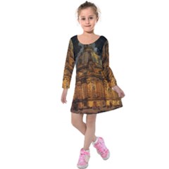 Dresden Frauenkirche Church Saxony Kids  Long Sleeve Velvet Dress