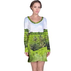 Bali Rice Terraces Landscape Rice Long Sleeve Nightdress by Nexatart