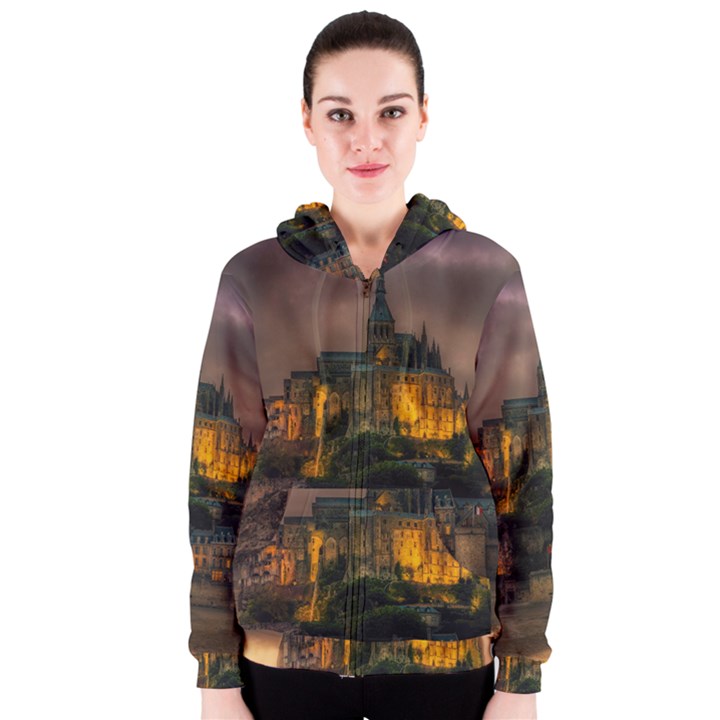 Mont St Michel Sunset Island Church Women s Zipper Hoodie