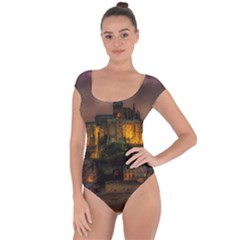 Mont St Michel Sunset Island Church Short Sleeve Leotard  by Nexatart