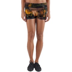 Mont St Michel Sunset Island Church Yoga Shorts