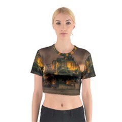 Mont St Michel Sunset Island Church Cotton Crop Top by Nexatart