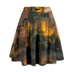 Mont St Michel Sunset Island Church High Waist Skirt by Nexatart