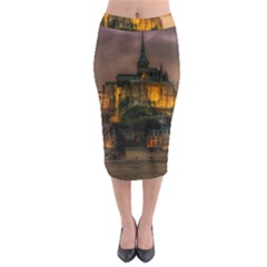 Mont St Michel Sunset Island Church Midi Pencil Skirt by Nexatart