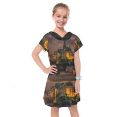 Mont St Michel Sunset Island Church Kids  Drop Waist Dress by Nexatart