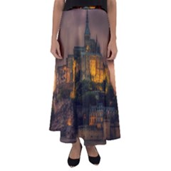 Mont St Michel Sunset Island Church Flared Maxi Skirt