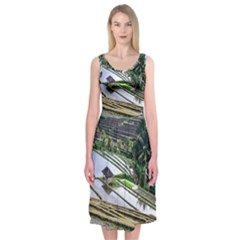 Rice Terrace Rice Fields Midi Sleeveless Dress by Nexatart