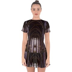 Sainte Chapelle Paris Stained Glass Drop Hem Mini Chiffon Dress