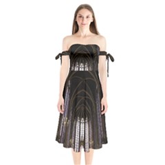 Sainte Chapelle Paris Stained Glass Shoulder Tie Bardot Midi Dress