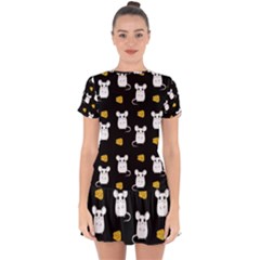 Cute Mouse Pattern Drop Hem Mini Chiffon Dress